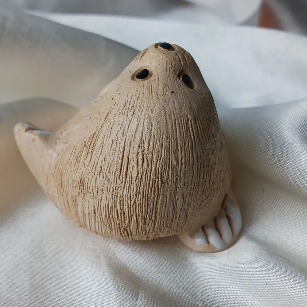 Vintage Artesania Rinconada Art Pottery Hand Crafted Clay Figurine-SEAL PUP